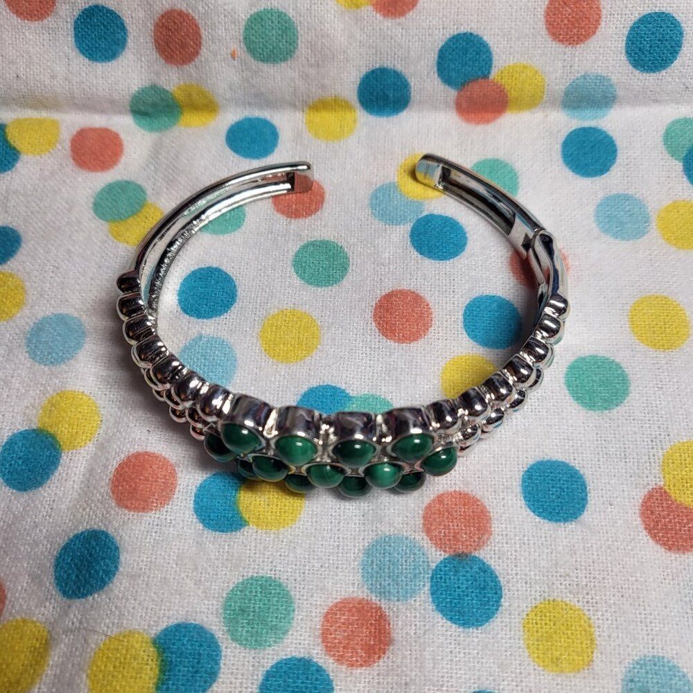 African Malachite Triple-row Cuff Bracelet - Picture 3 of 9